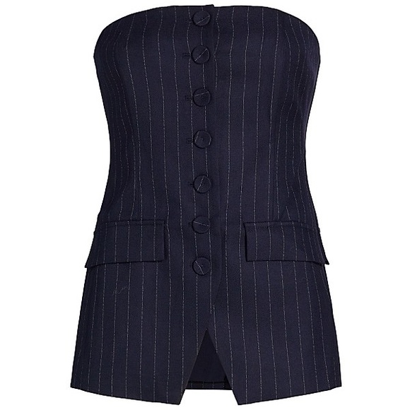 NEW FAVORITE DAUGHTER PHOEBE CORSET Navy Pinstripe Front Button Tube Vest Sz 8